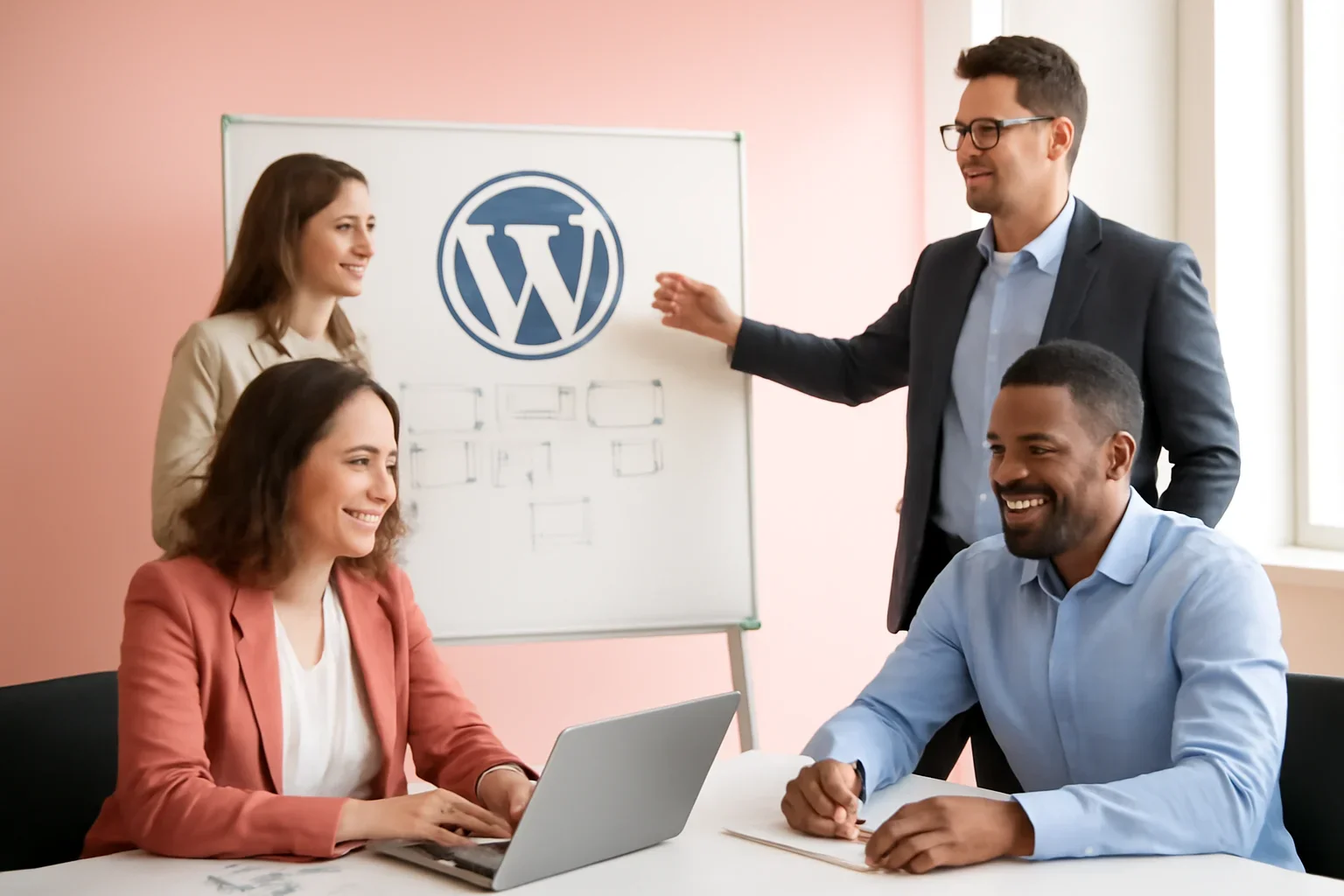 WordPress Integration strategy meeting with a modern digital marketing team