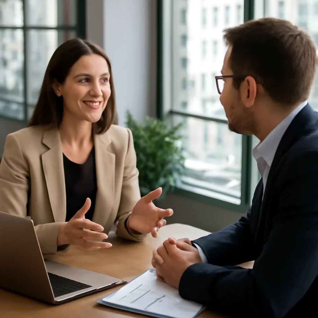Business owner discussing Branding in Vancouver, BC growth goals with a consultant