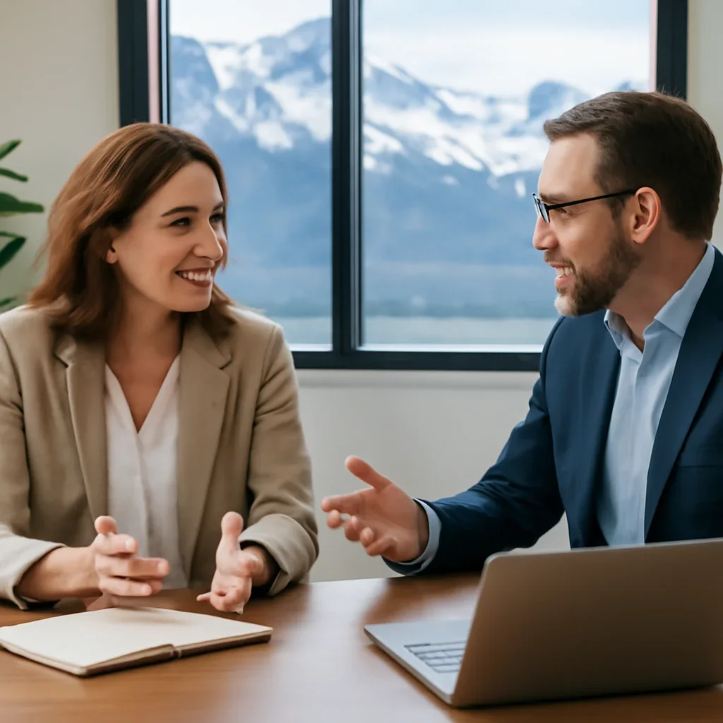 Business owner discussing Web Design in Alaska growth goals with a consultant
