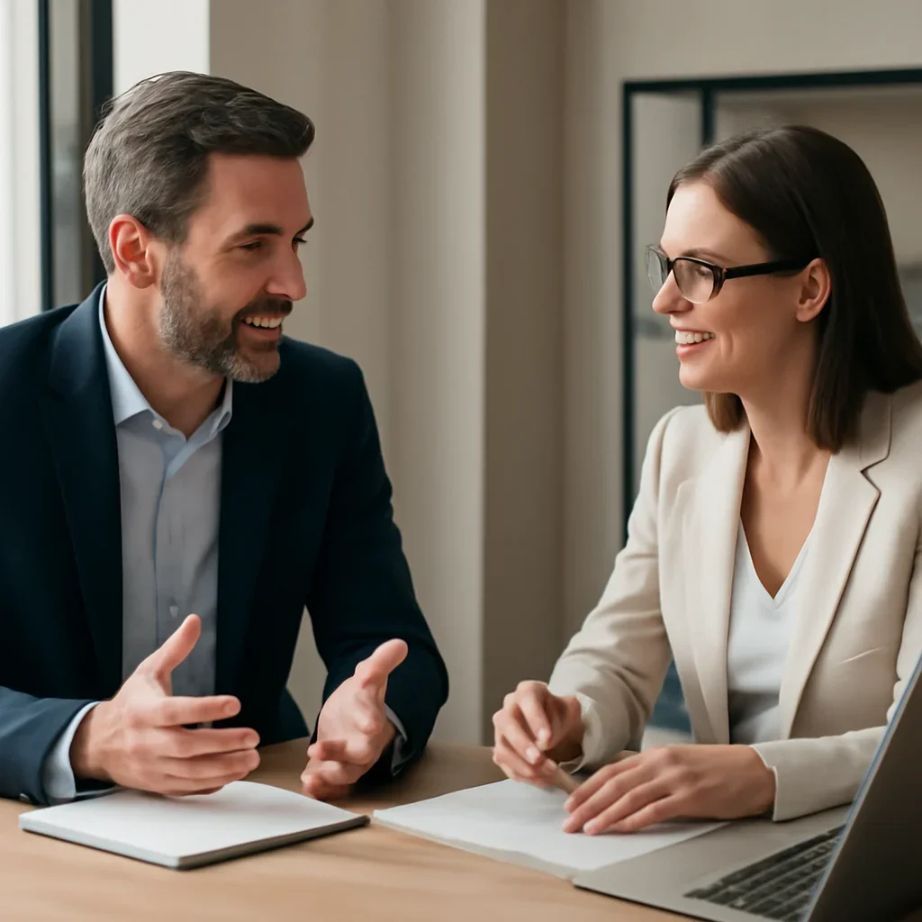 Business owner discussing Digital Marketing in Arkansas growth goals with a consultant