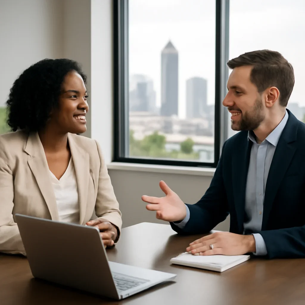 Business owner discussing Branding in Atlanta, GA growth goals with a consultant