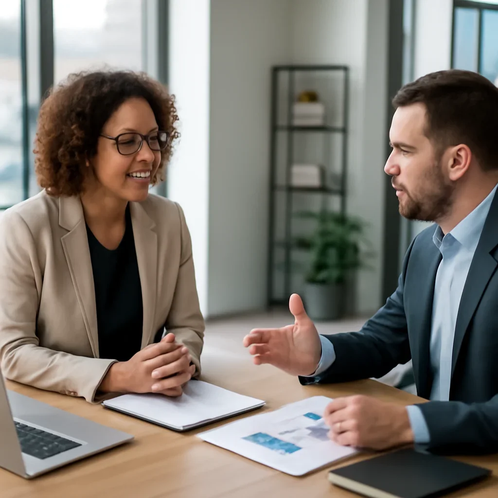 Business owner discussing Branding in Baltimore, MD growth goals with a consultant