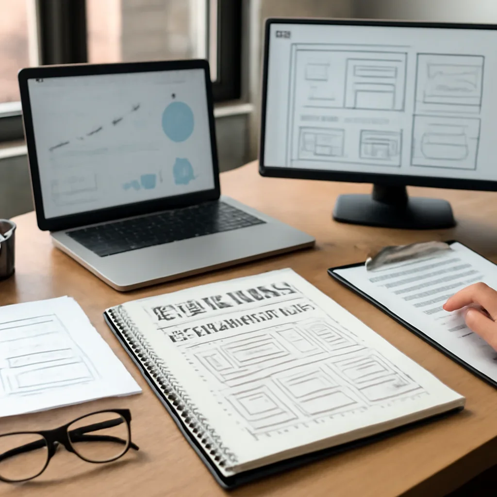 Branding in Baltimore, MD planning materials and performance review workspace