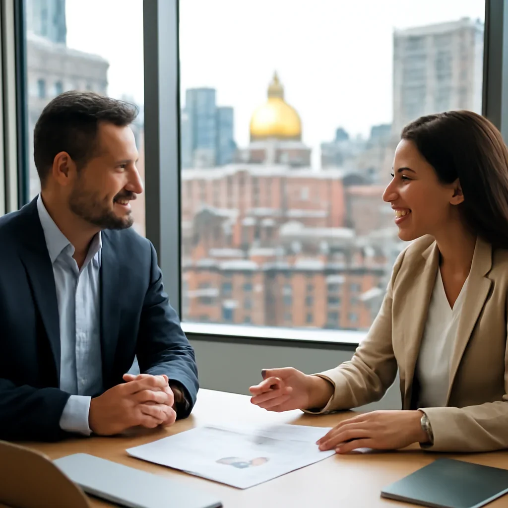 Business owner discussing Branding in Boston, MA growth goals with a consultant