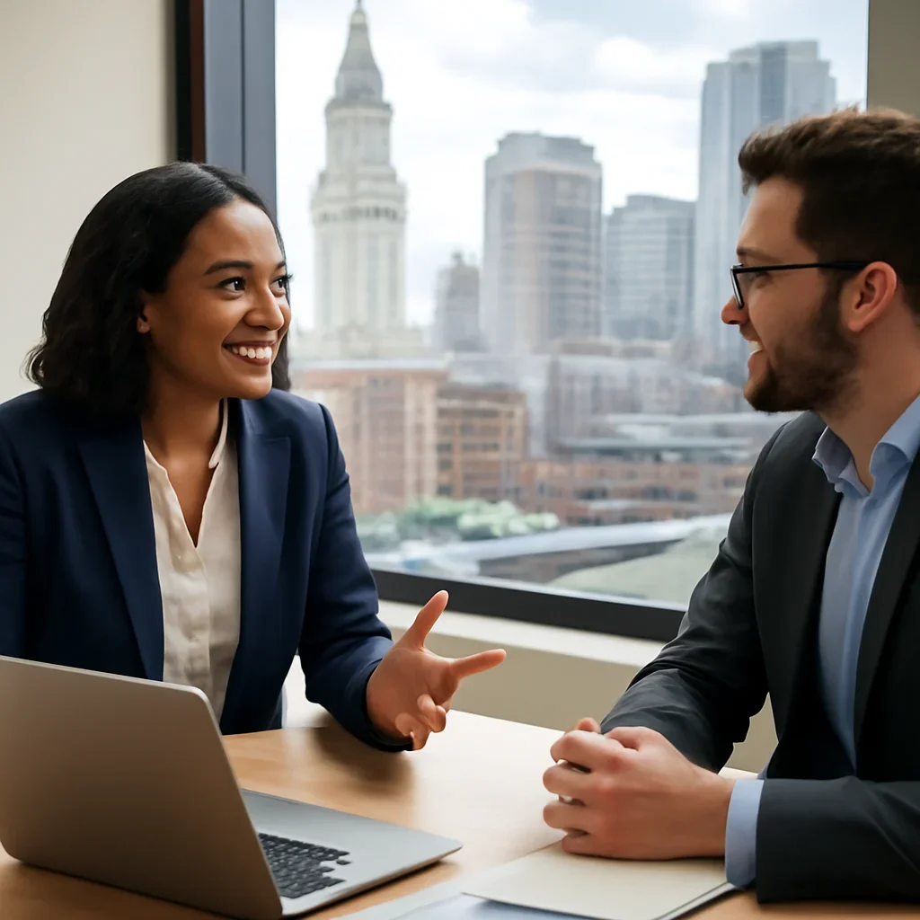 Business owner discussing Digital Marketing in Boston, MA growth goals with a consultant