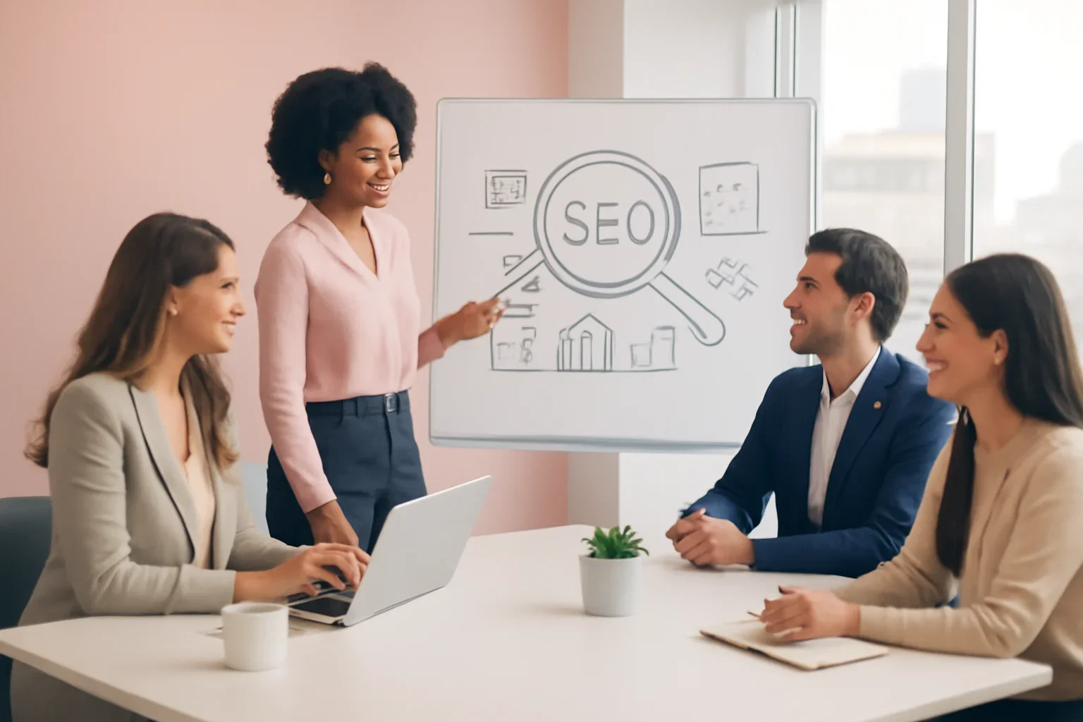 SEO in Boston, MA strategy meeting with a modern digital marketing team