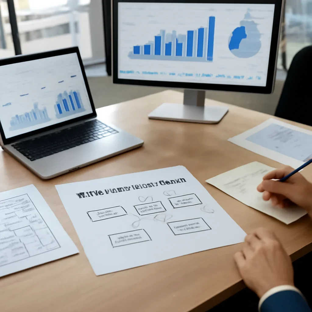 SEO in Boston, MA planning materials and performance review workspace