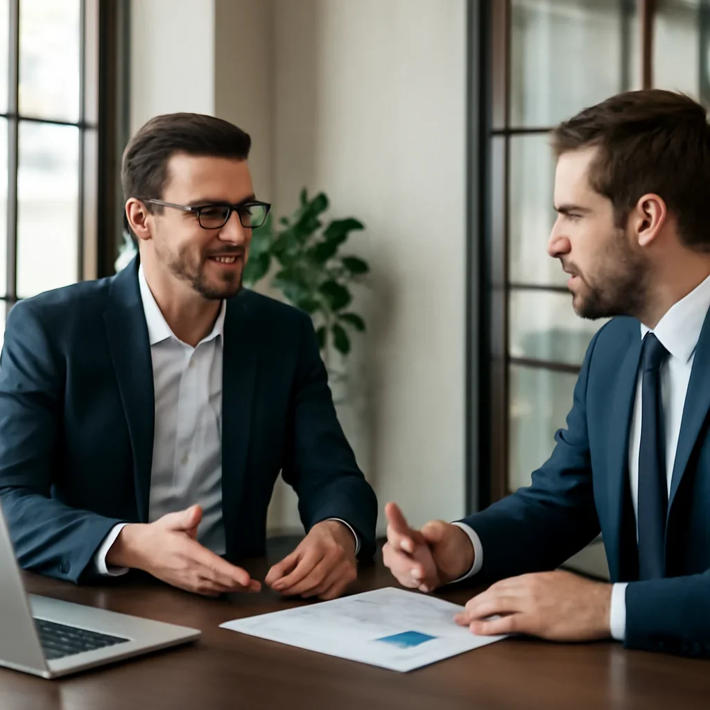 Business owner discussing Branding Services in the USA growth goals with a consultant