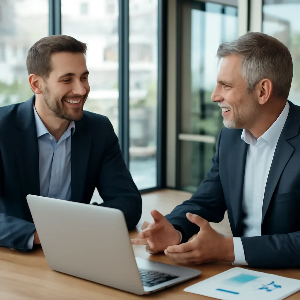 Business owner discussing Digital Marketing in California growth goals with a consultant