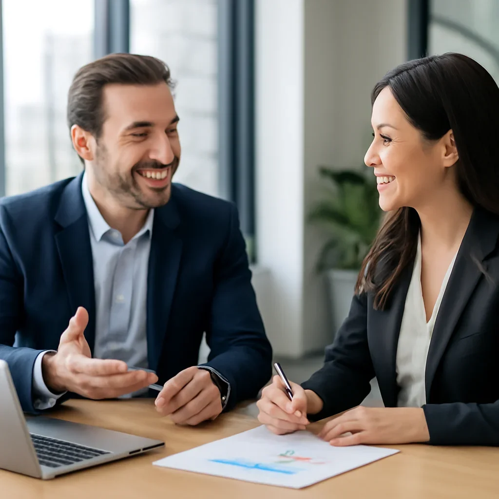 Business owner discussing SEO in California growth goals with a consultant
