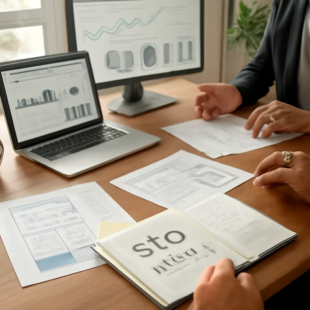 SEO in California planning materials and performance review workspace