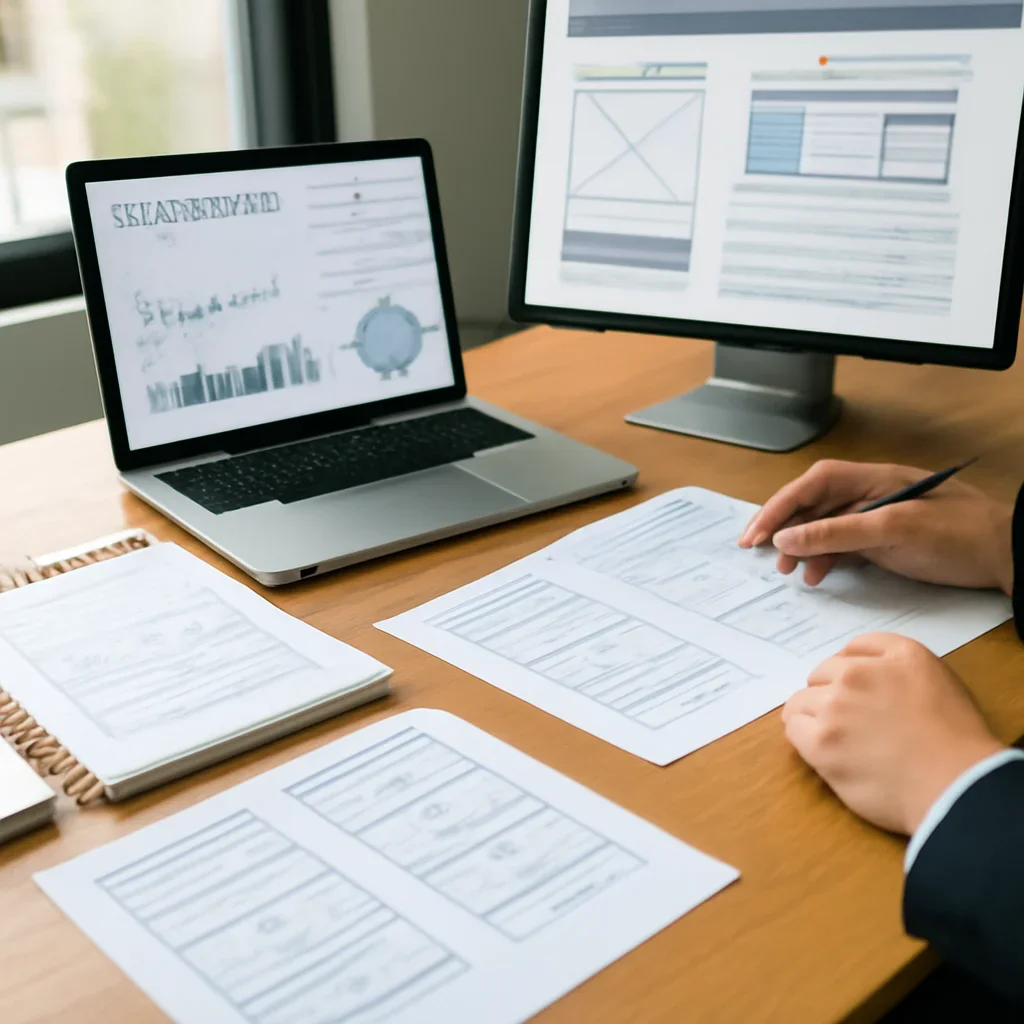 Web Design in California planning materials and performance review workspace