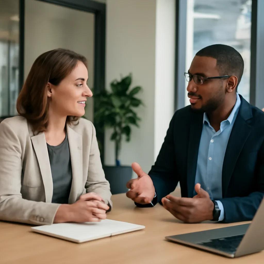 Business owner discussing Branding in Cincinnati, OH growth goals with a consultant