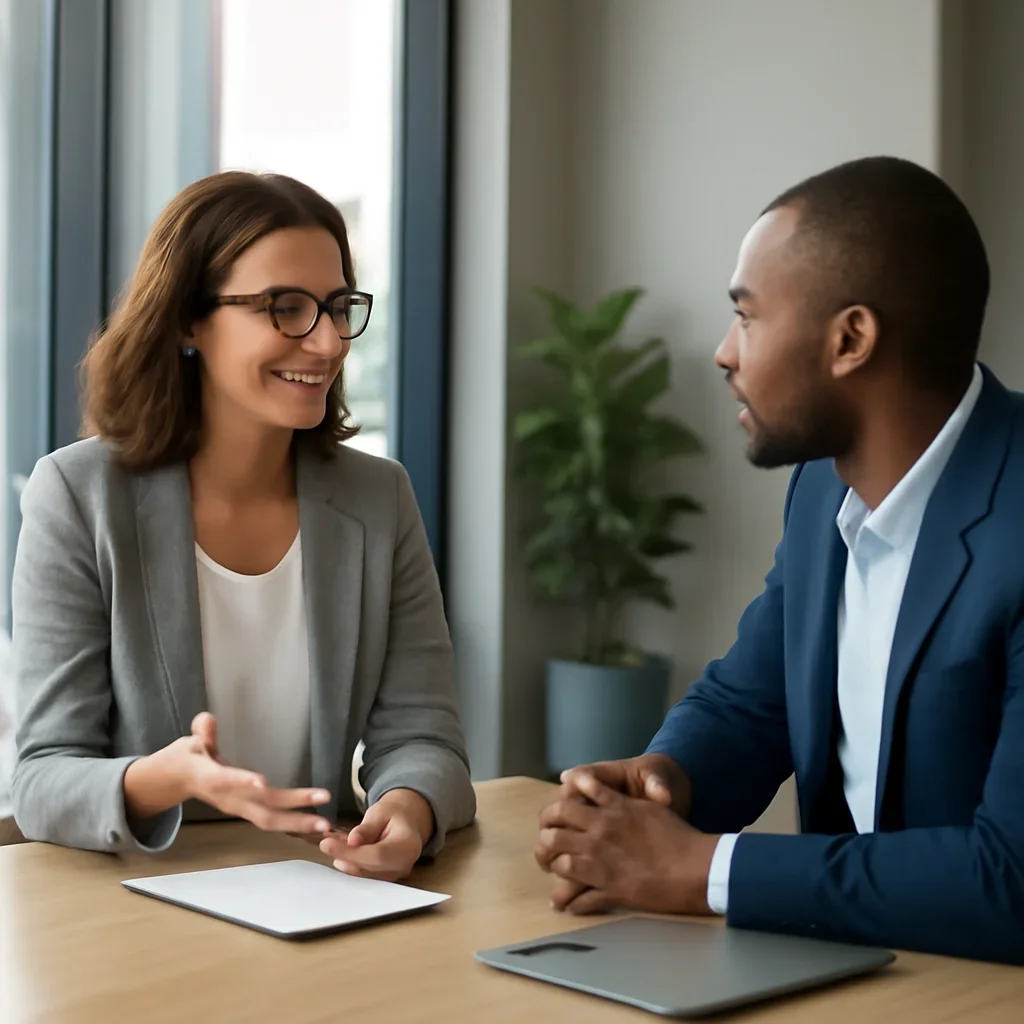 Business owner discussing Branding in Cleveland, OH growth goals with a consultant