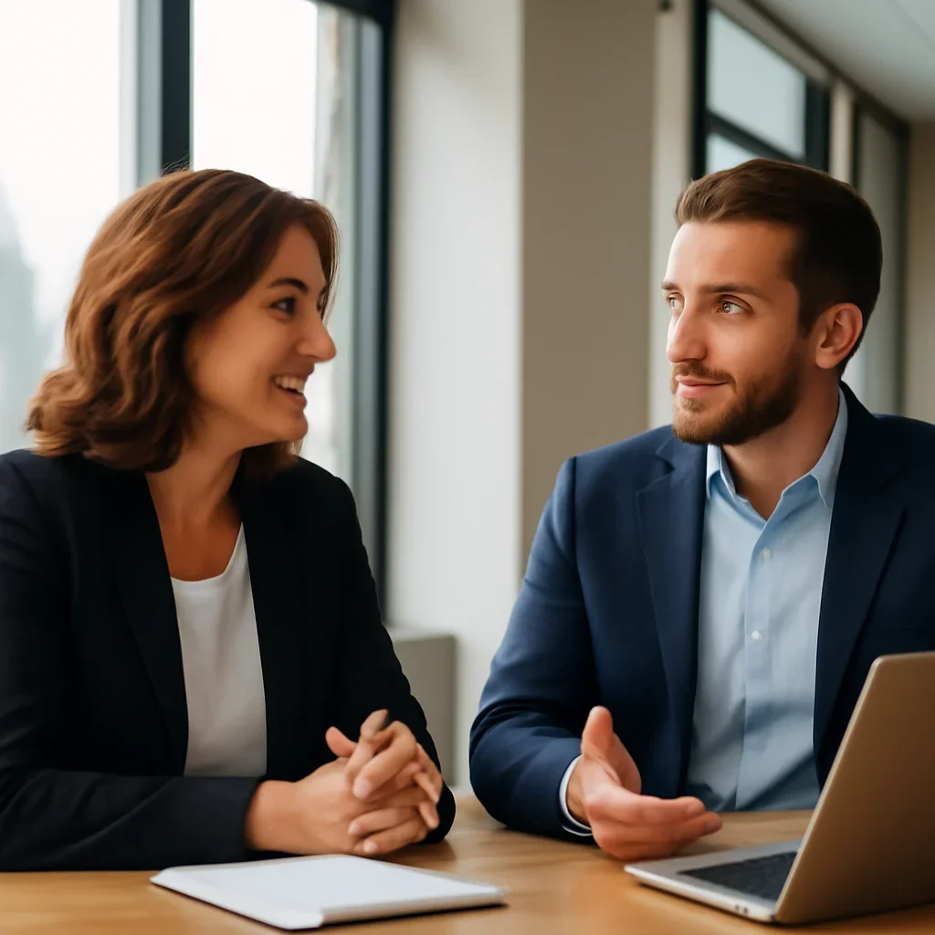Business owner discussing SEO in Cleveland, OH growth goals with a consultant