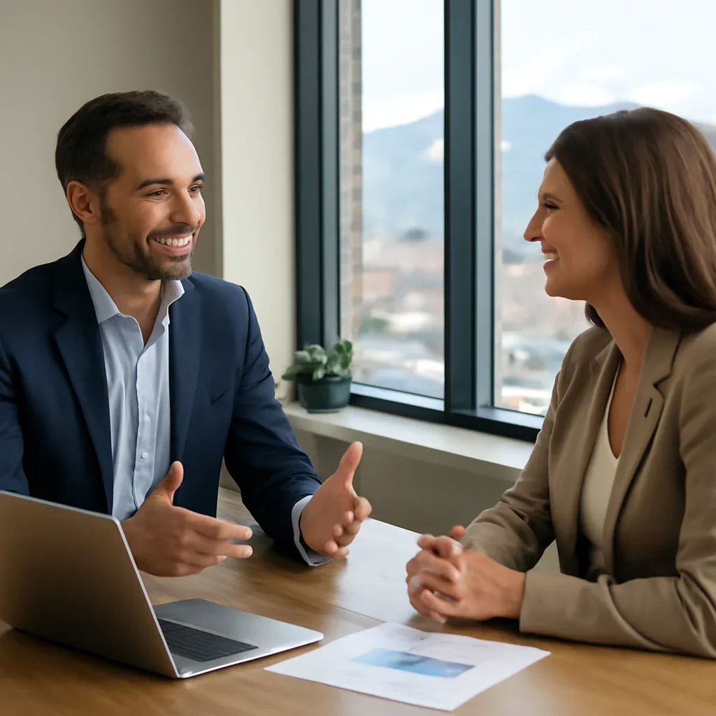 Business owner discussing Digital Marketing in Colorado growth goals with a consultant