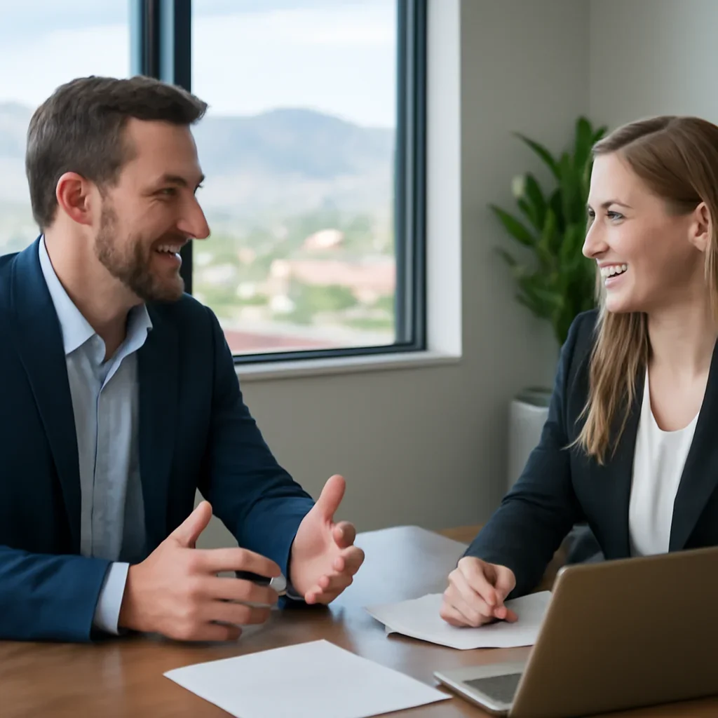 Business owner discussing SEO in Colorado Springs, CO growth goals with a consultant