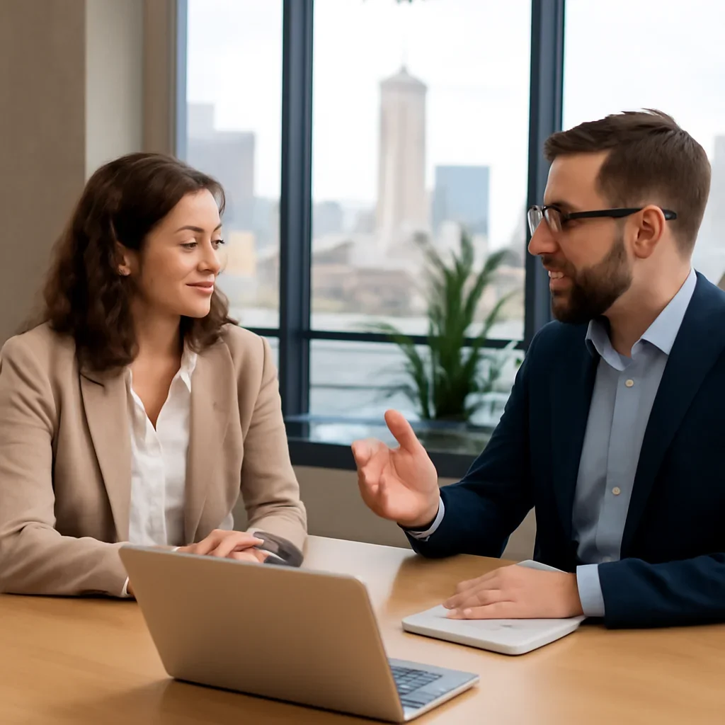 Business owner discussing SEO in Columbus, OH growth goals with a consultant