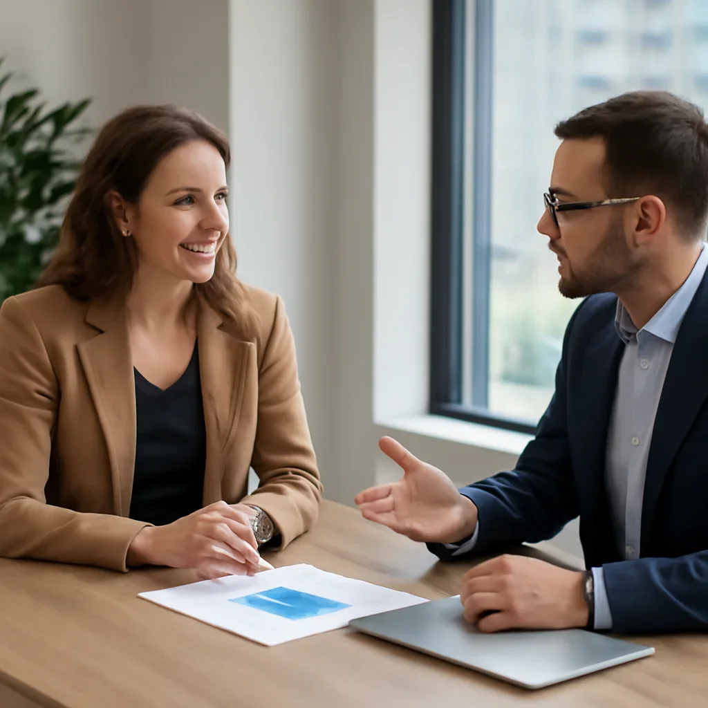 Business owner discussing Branding in Connecticut growth goals with a consultant