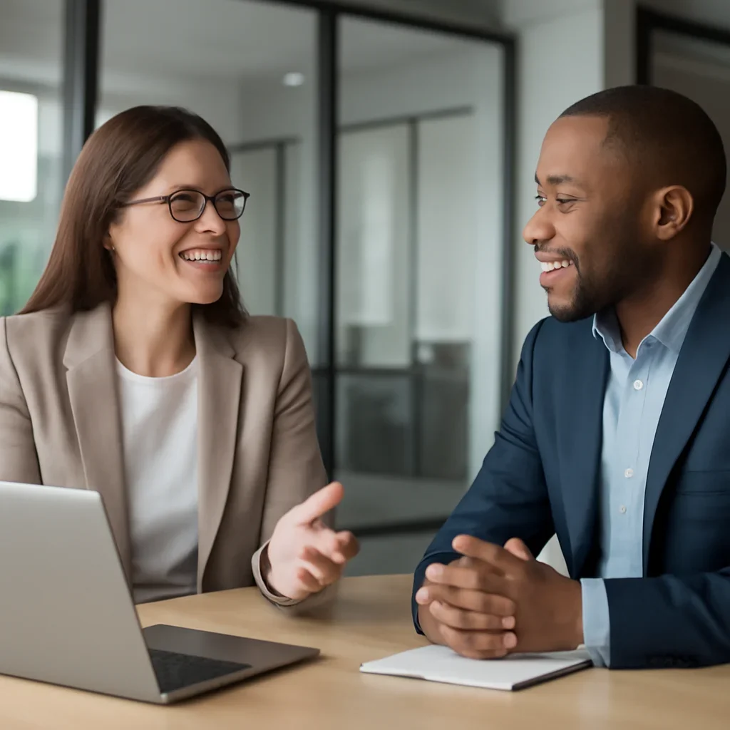 Business owner discussing Web Design in Connecticut growth goals with a consultant