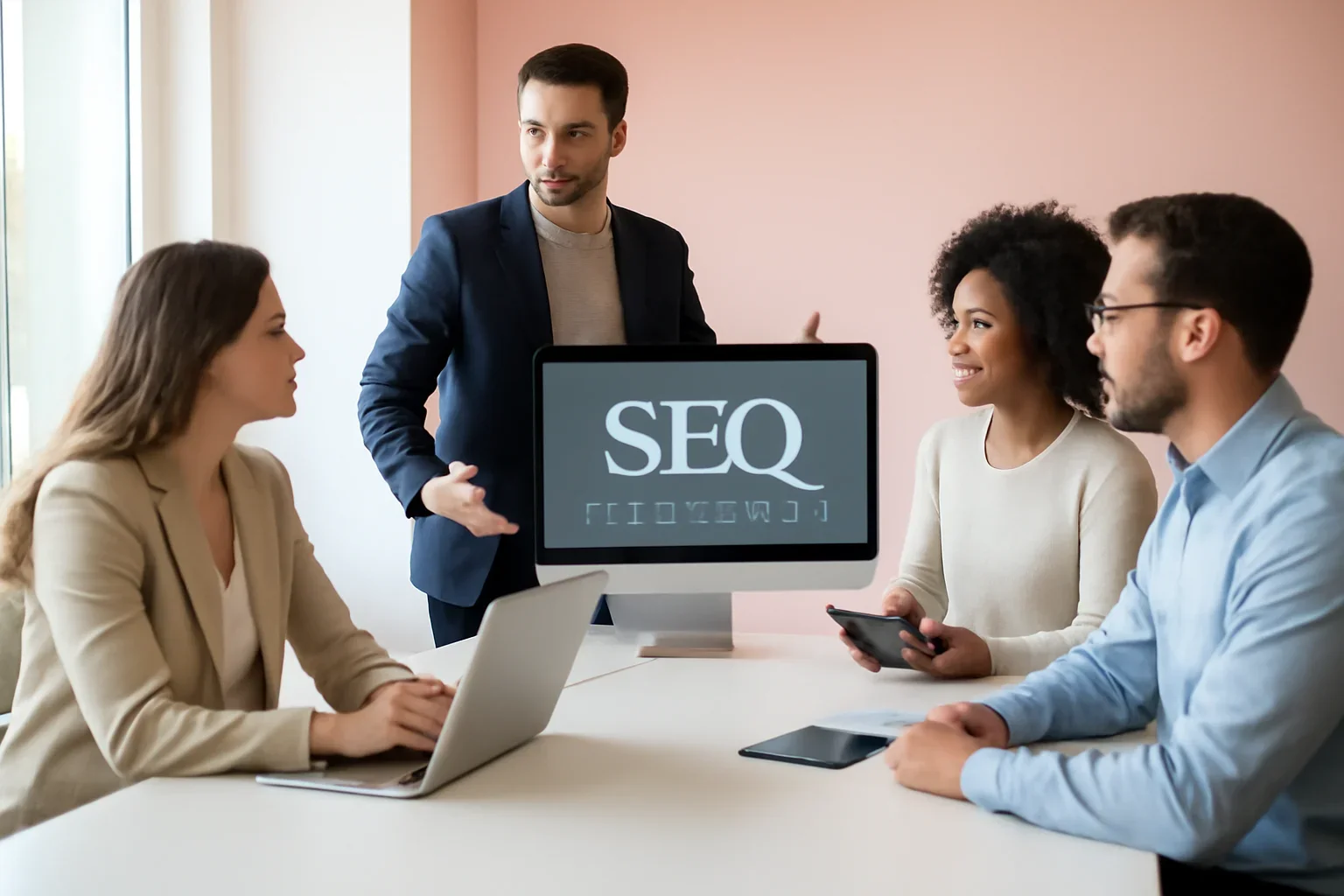 SEO in Dallas, TX strategy meeting with a modern digital marketing team