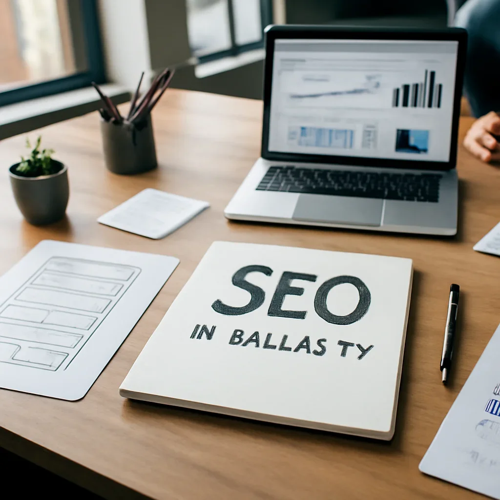 SEO in Dallas, TX planning materials and performance review workspace