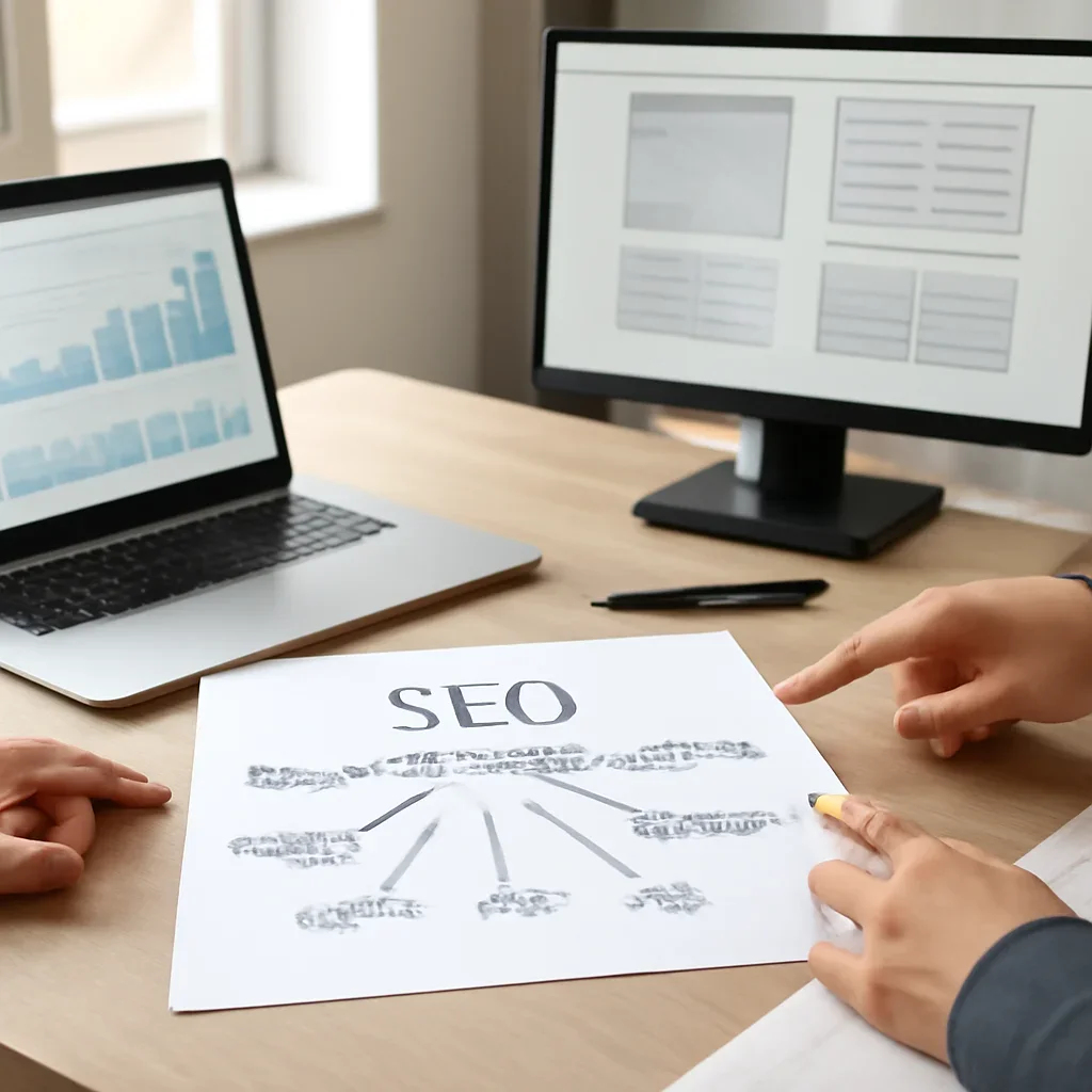 SEO in Delaware planning materials and performance review workspace