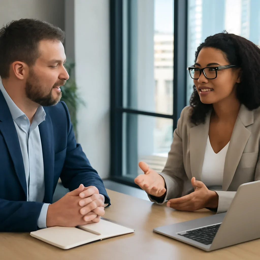 Business owner discussing Branding in Denver, CO growth goals with a consultant