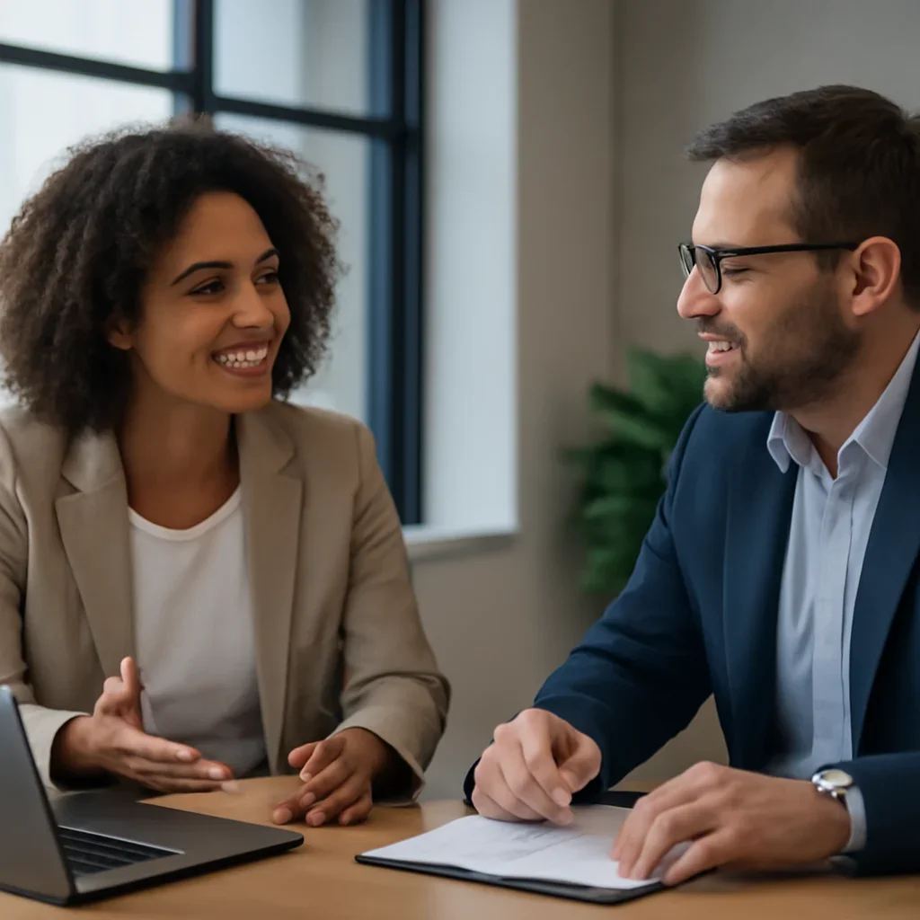 Business owner discussing Digital Marketing in Detroit, MI growth goals with a consultant