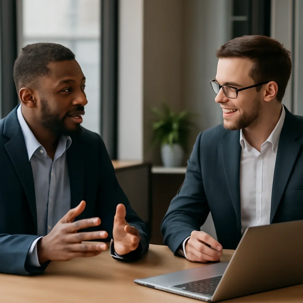 Business owner discussing Web Design in Detroit, MI growth goals with a consultant