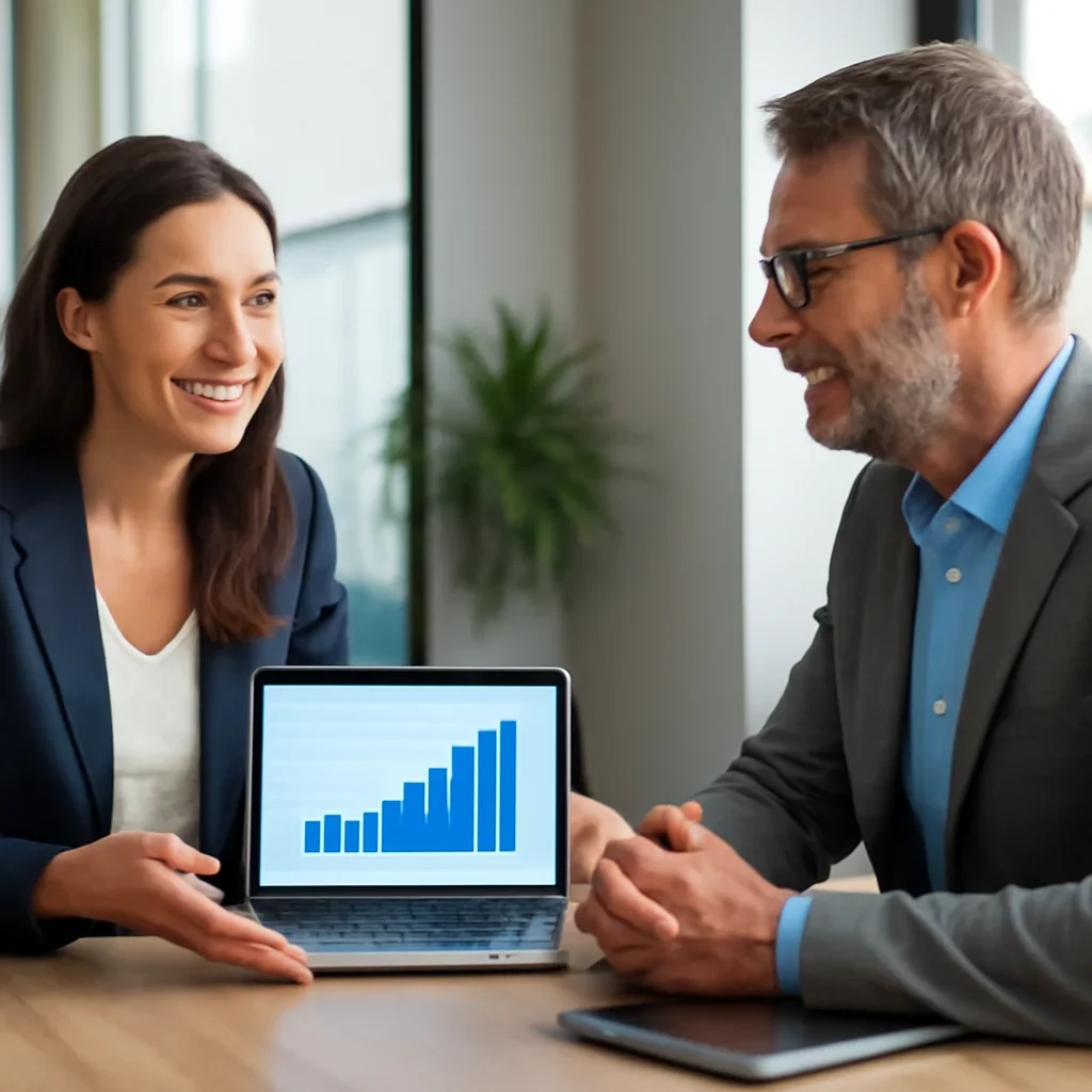 Business owner discussing SEO in Florida growth goals with a consultant