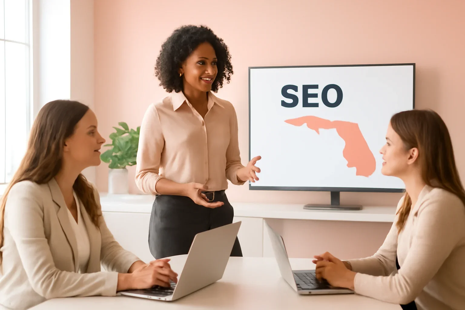 SEO in Florida strategy meeting with a modern digital marketing team