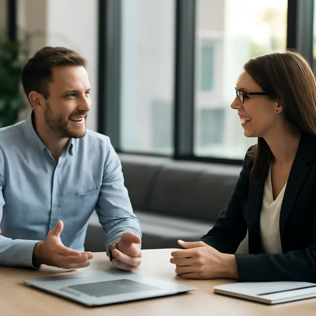 Business owner discussing Web Design in Florida growth goals with a consultant
