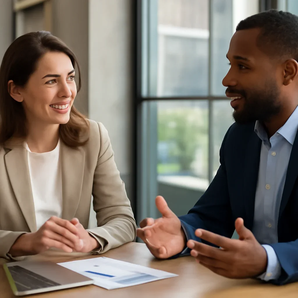 Business owner discussing Branding in Fort Worth, TX growth goals with a consultant