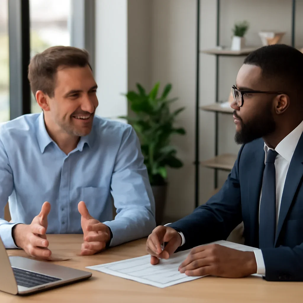 Business owner discussing SEO in Fort Worth, TX growth goals with a consultant