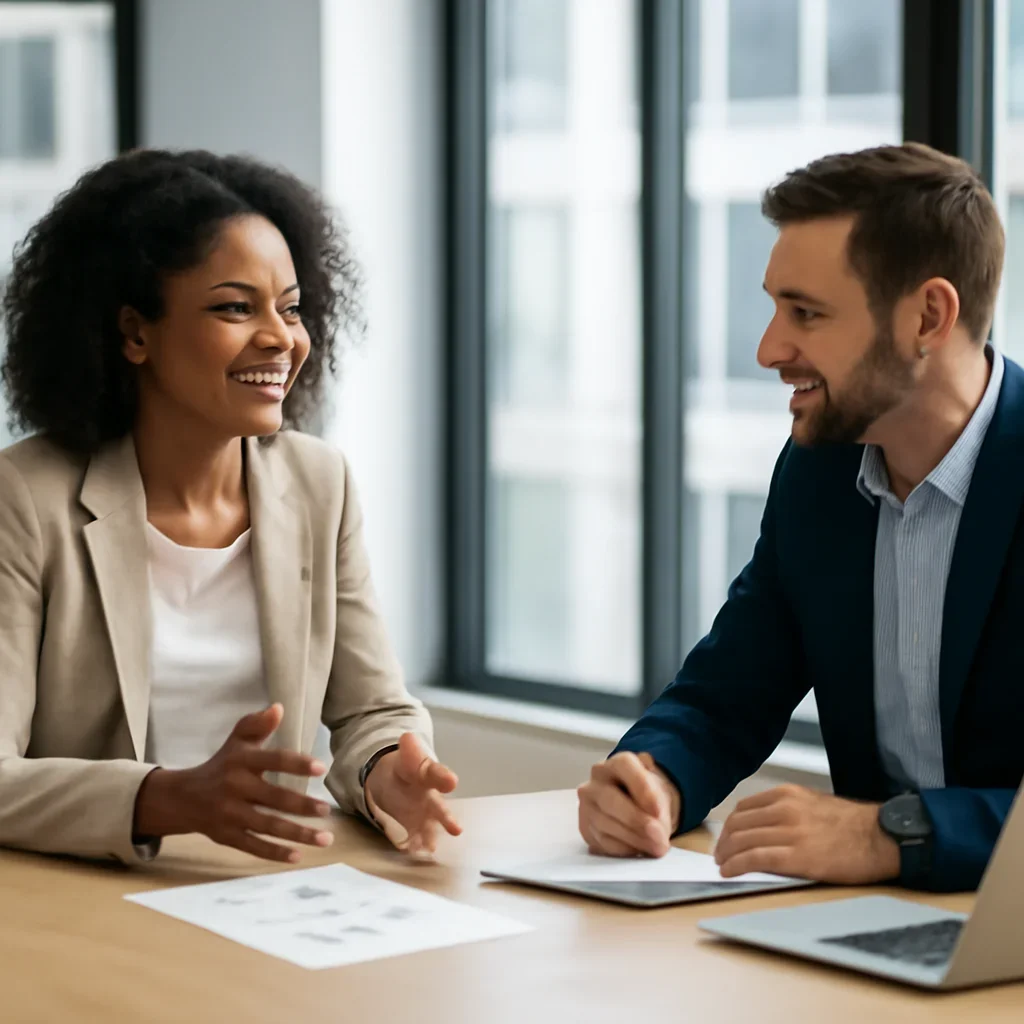 Business owner discussing Web Design in Georgia growth goals with a consultant