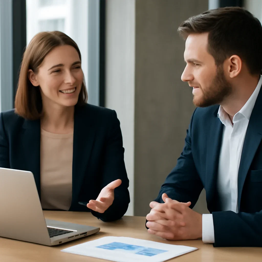 Business owner discussing Digital Marketing in Houston, TX growth goals with a consultant