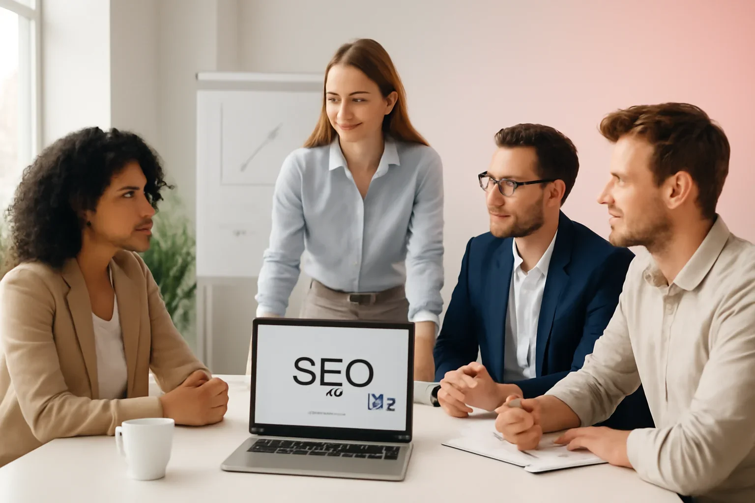 SEO in Houston, TX strategy meeting with a modern digital marketing team