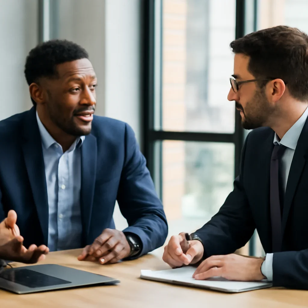 Business owner discussing Branding in Illinois growth goals with a consultant