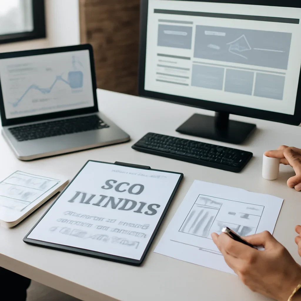 SEO in Illinois planning materials and performance review workspace