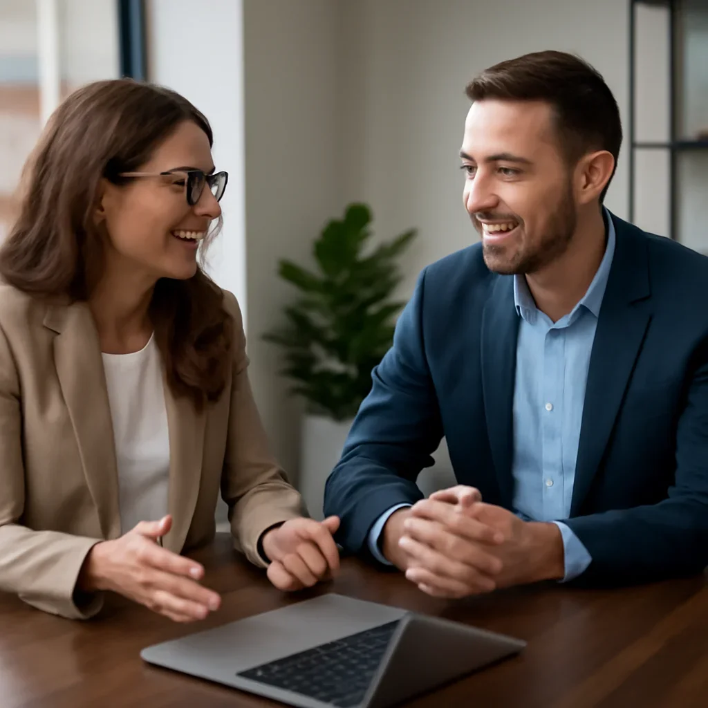 Business owner discussing Branding in Indiana growth goals with a consultant
