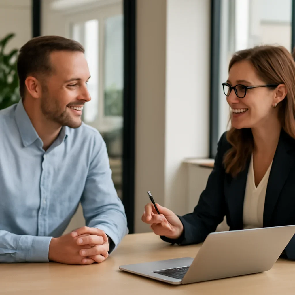Business owner discussing Web Design in Indiana growth goals with a consultant