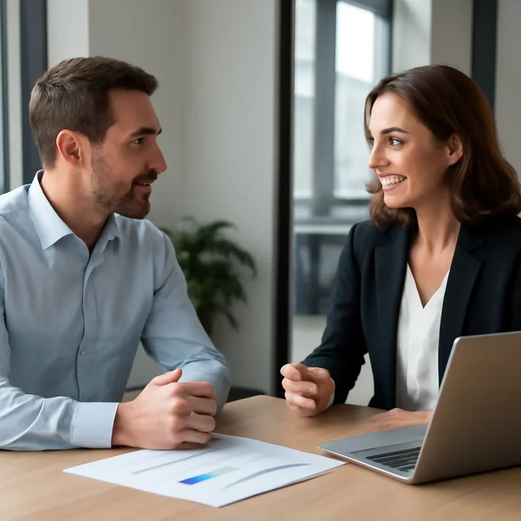 Business owner discussing Digital Marketing in Indianapolis, IN growth goals with a consultant