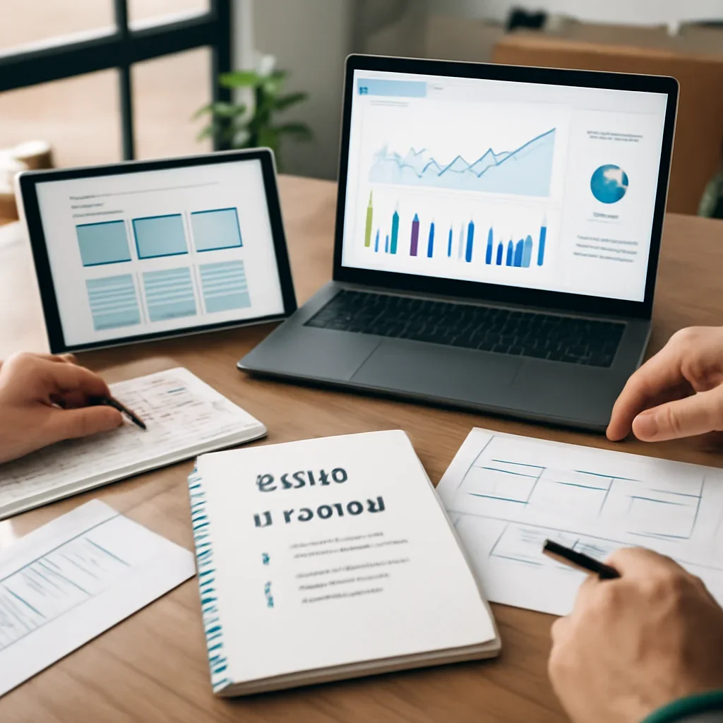 SEO in Iowa planning materials and performance review workspace