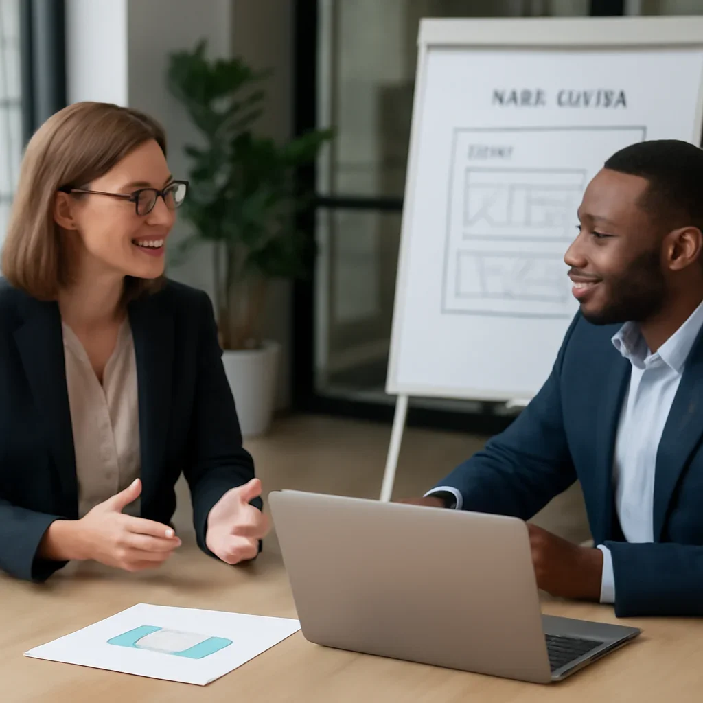 Business owner discussing Web Design in Iowa growth goals with a consultant