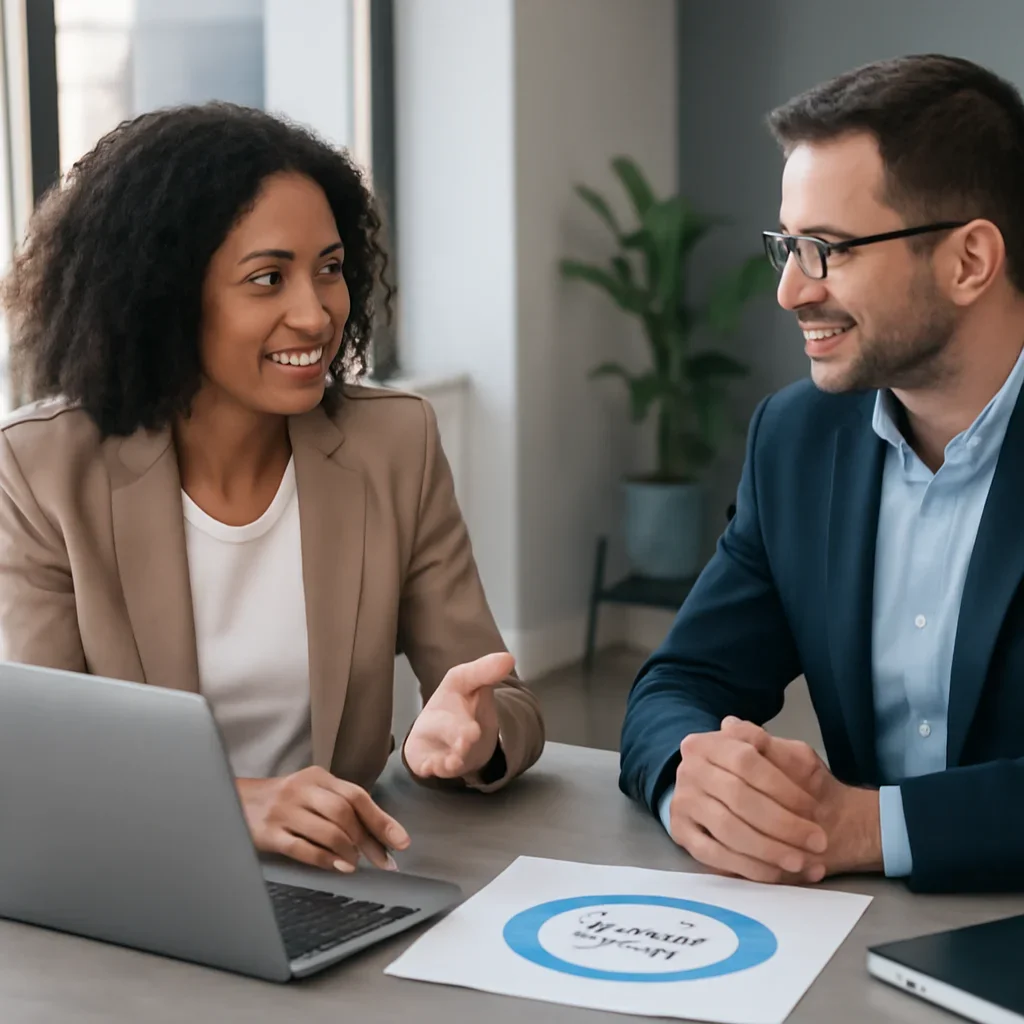 Business owner discussing Branding in Kansas City, MO growth goals with a consultant