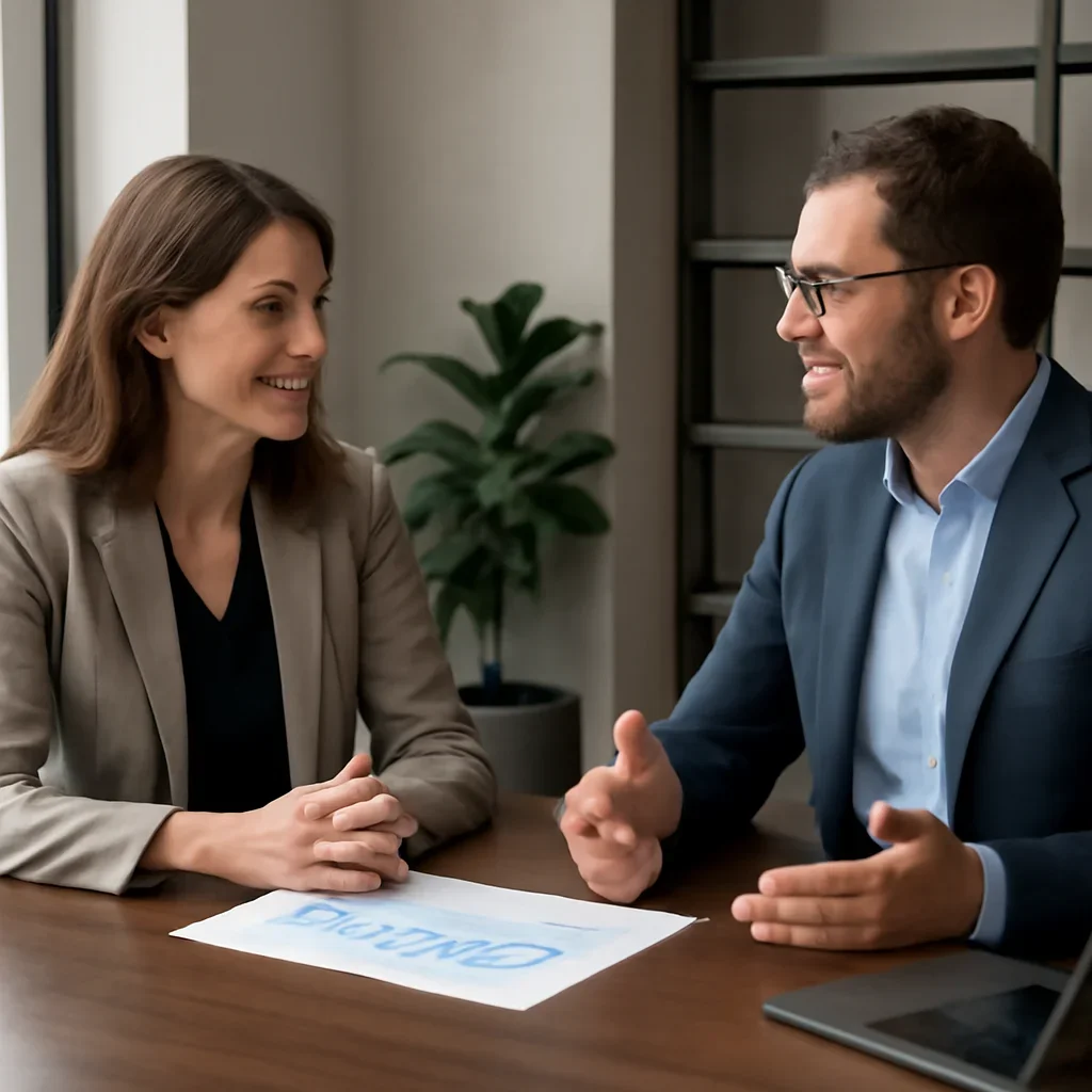 Business owner discussing SEO in Kansas growth goals with a consultant