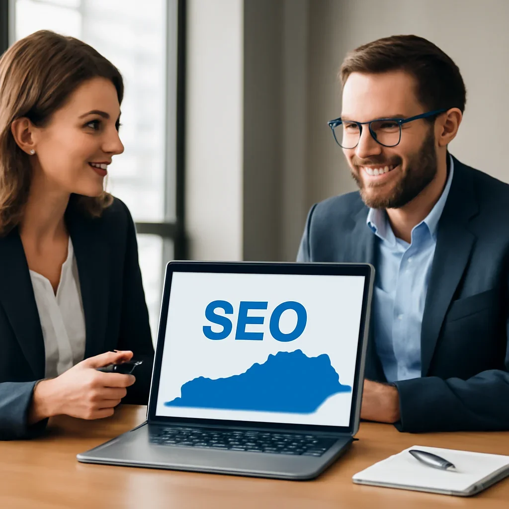 Business owner discussing SEO in Kentucky growth goals with a consultant