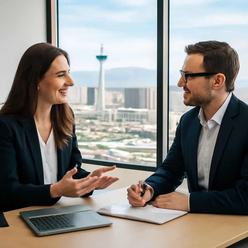 Business owner discussing Branding in Las Vegas, NV growth goals with a consultant