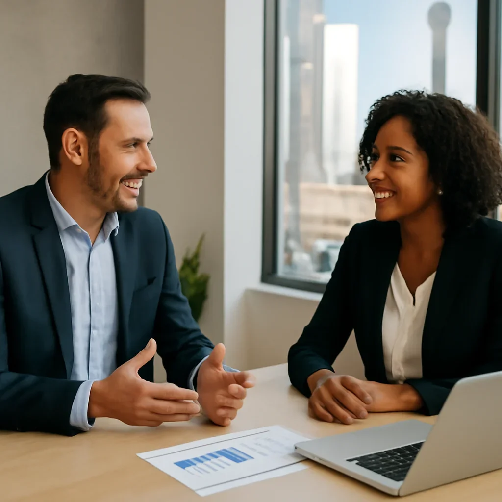 Business owner discussing Digital Marketing in Las Vegas, NV growth goals with a consultant